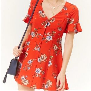 Forever 21 red floral button up dress